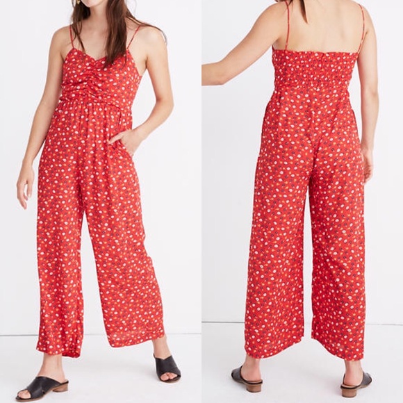 Madewell Pants - Madewell Ruched Wide Leg Floral Jumpsuit Sz 10